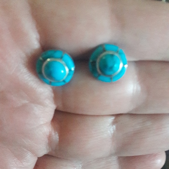 Vintage Navajo Peyote Button Turquoise Earrings - Picture 2 of 6